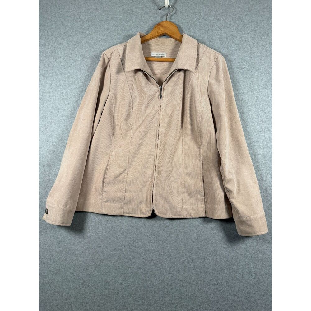 Christopher & Banks Women's Large Beige Corduroy Zip Front Jacket Stretch 3975